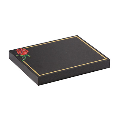 Rowland RB245: flat black granite tablet with a corner rose and gold-coloured pin-line border